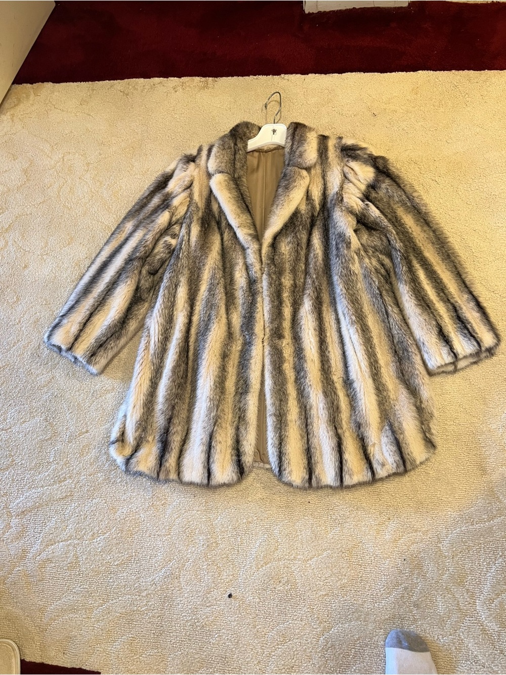 Women's Mink Fur Coat - Cream and Gray Striped